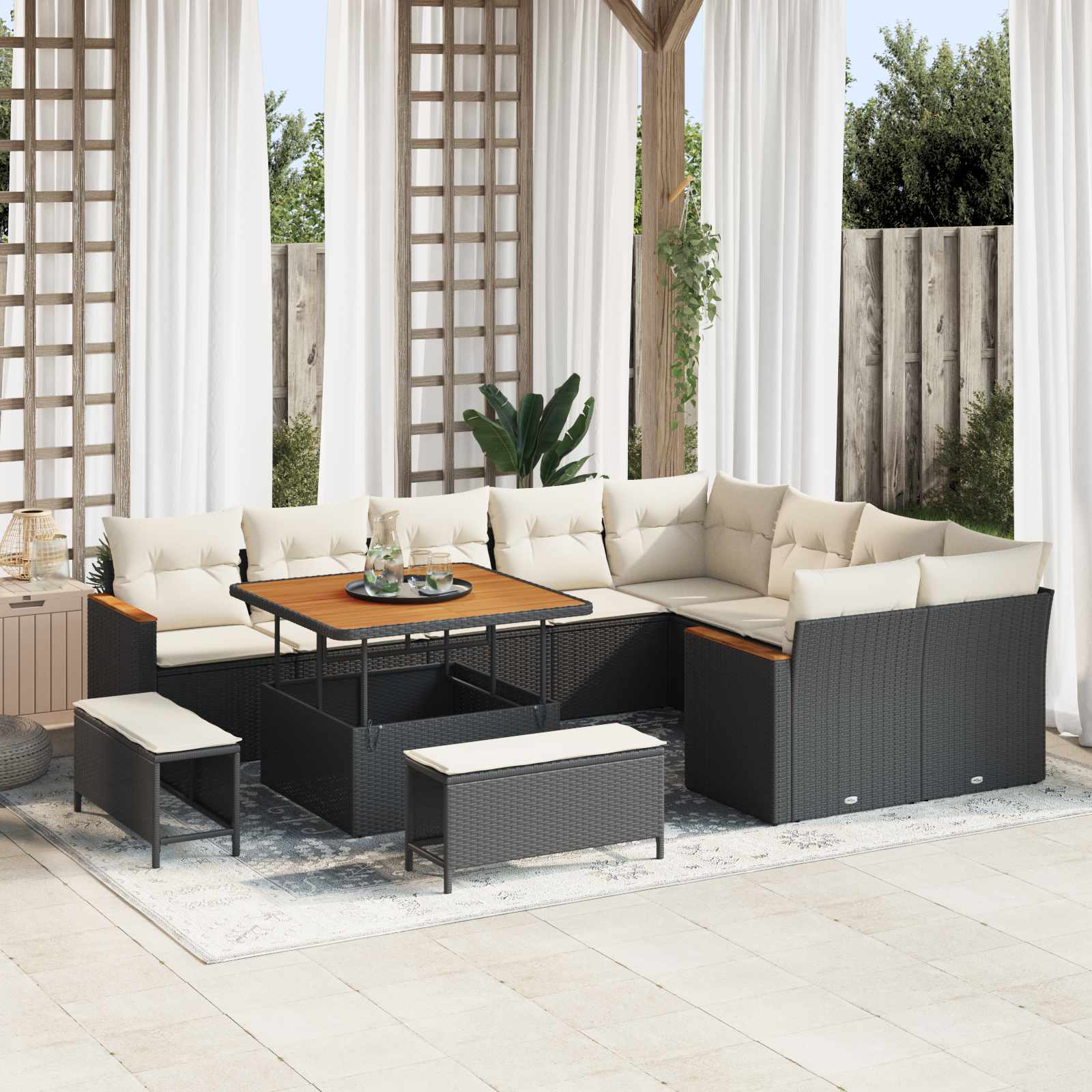 Set Divano da Giardino 12 pcs Nero polyrattan | homemem39