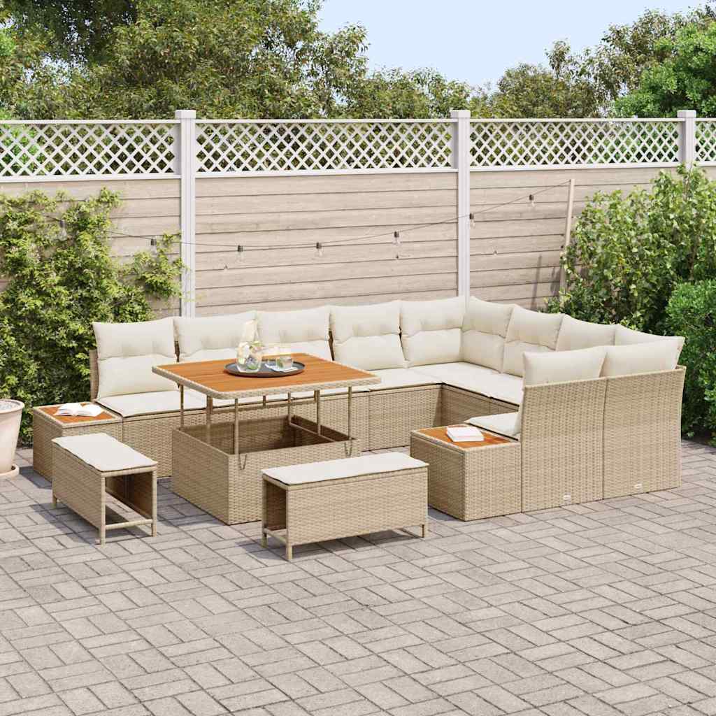 Set Divano da Giardino con cuscino 12 pcs Beige Poly Rattan - homemem39
