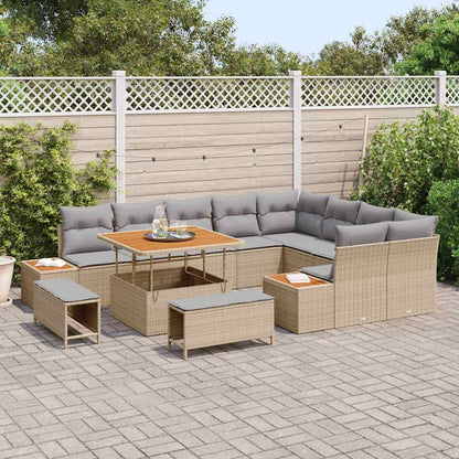 Set Divano da Giardino con cuscino 12 pcs Beige Poly Rattan - homemem39