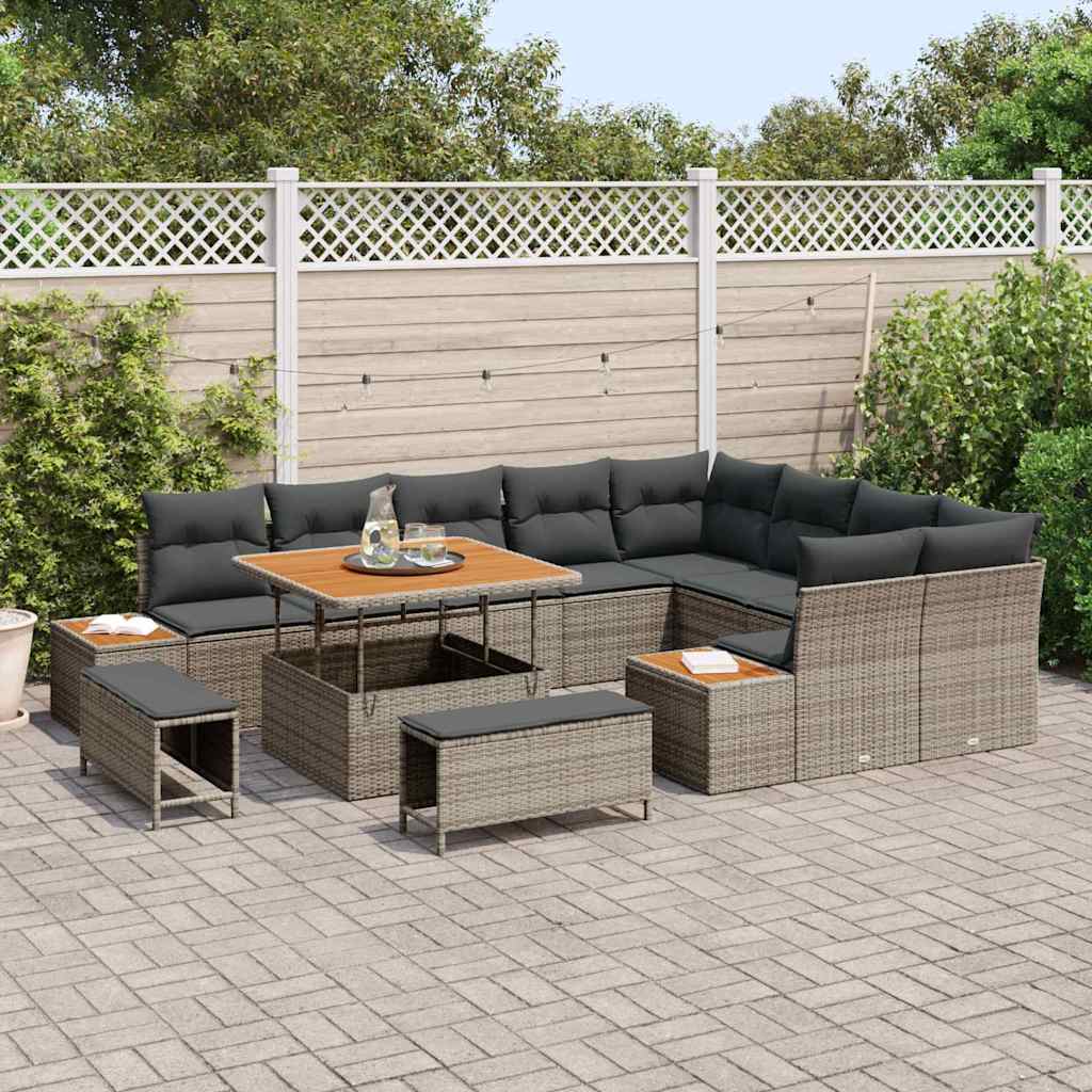Set Divano da Giardino con cuscino 12 pcs Grigio Poly Rattan - homemem39