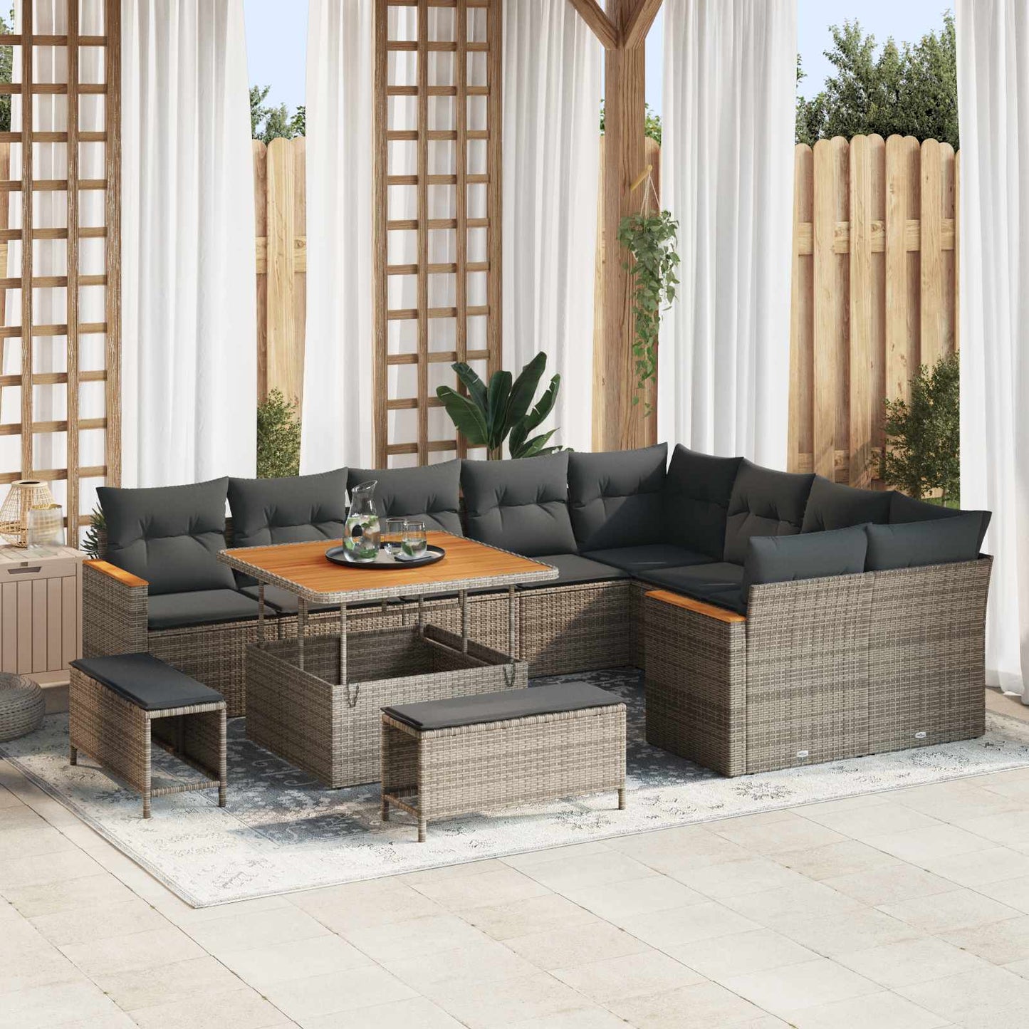 Set Divano da Giardino 12 pcs Grigio polyrattan | homemem39