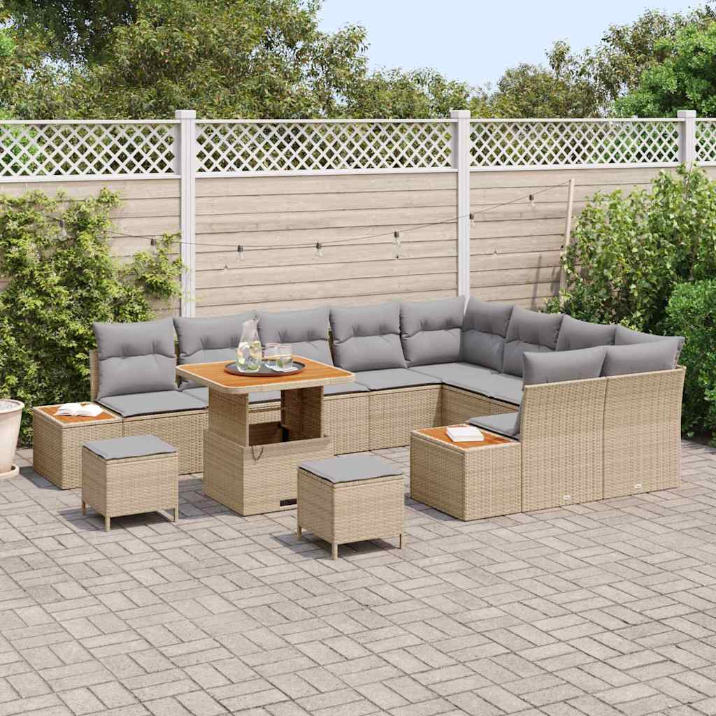 Set Divano da Giardino con cuscino 12 pcs Beige Poly Rattan - homemem39