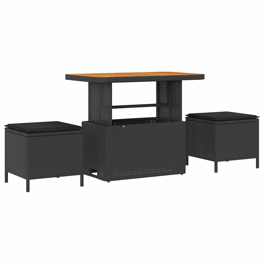 Set Divano da Giardino con cuscino 12 pcs Nero Poly Rattan