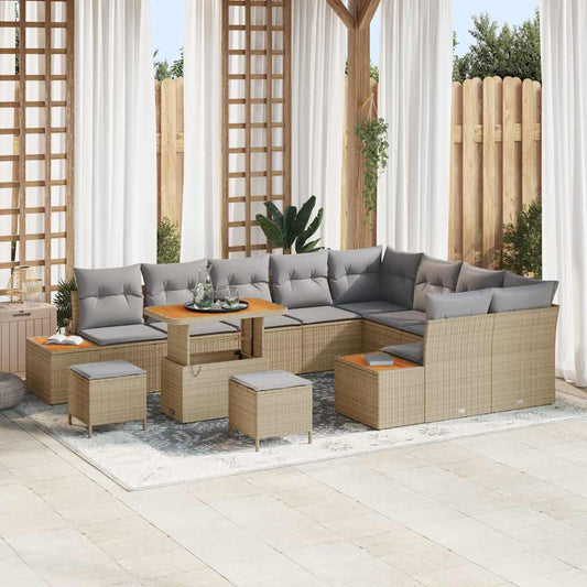 Set Divano da Giardino con cuscino 12 pcs Beige Poly Rattan - homemem39