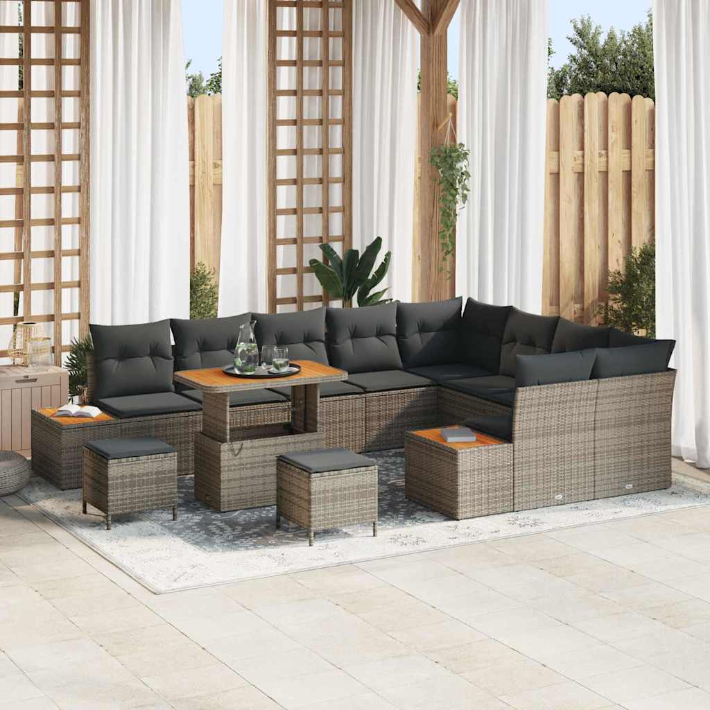Set Divano da Giardino con cuscino 12 pcs Grigio Poly Rattan - homemem39