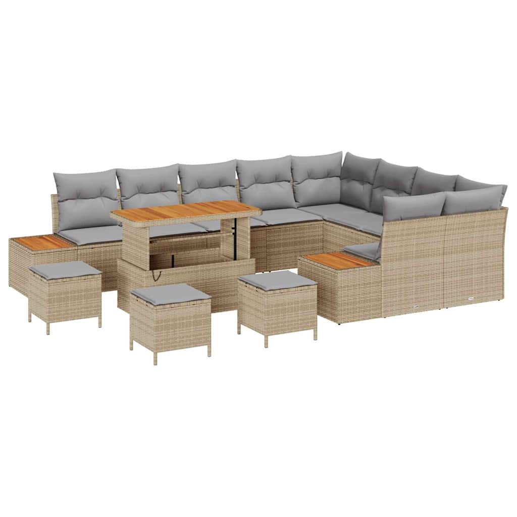 Set Divano da Giardino con cuscino 13 pcs Beige Poly Rattan - homemem39