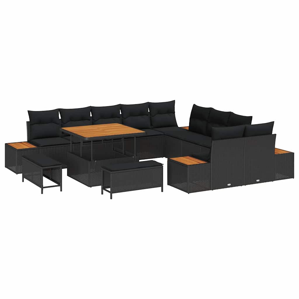 Set Divano da Giardino con cuscino 13 pcs Nero Poly Rattan
