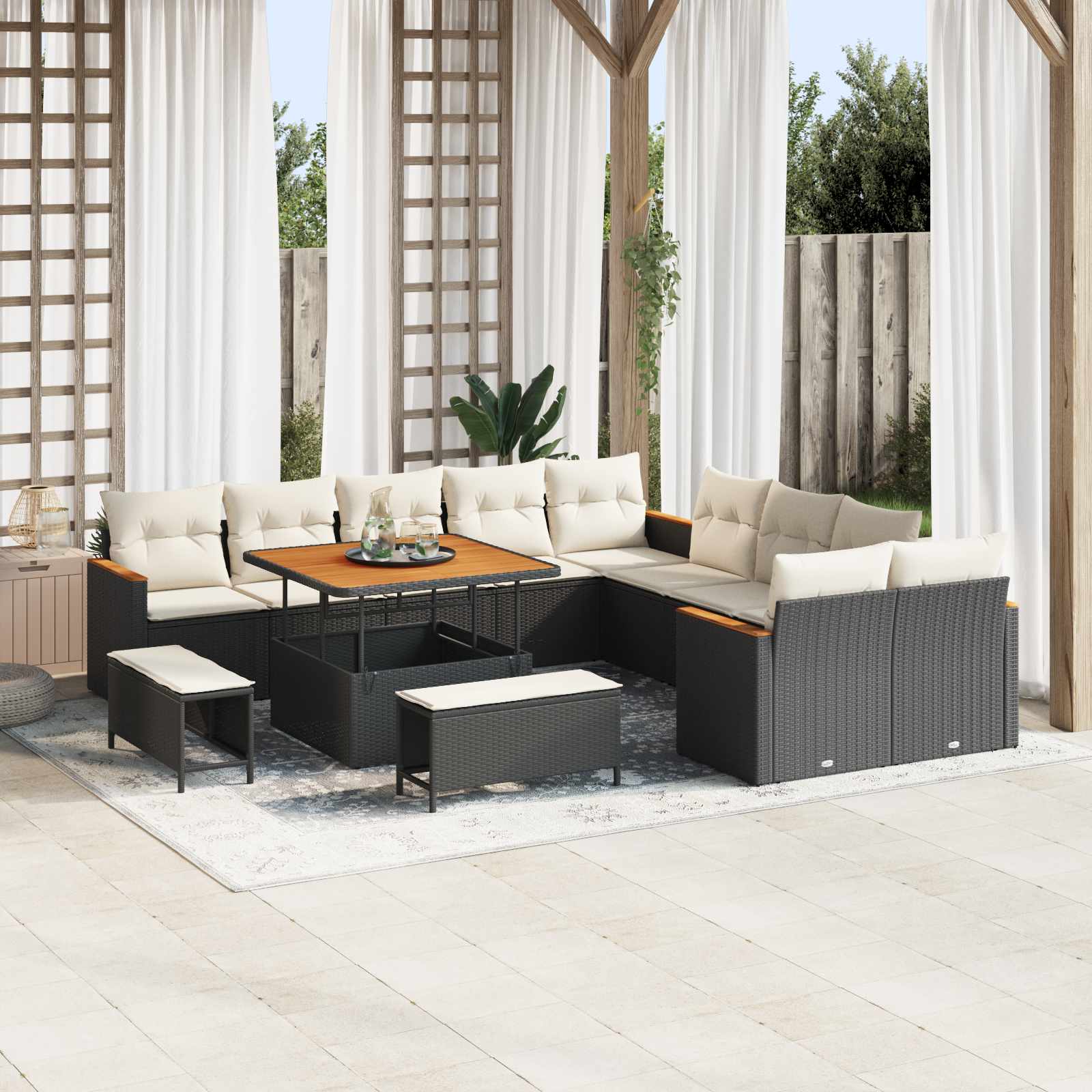 Set Divano da Giardino 13 pcs Nero polyrattan | homemem39