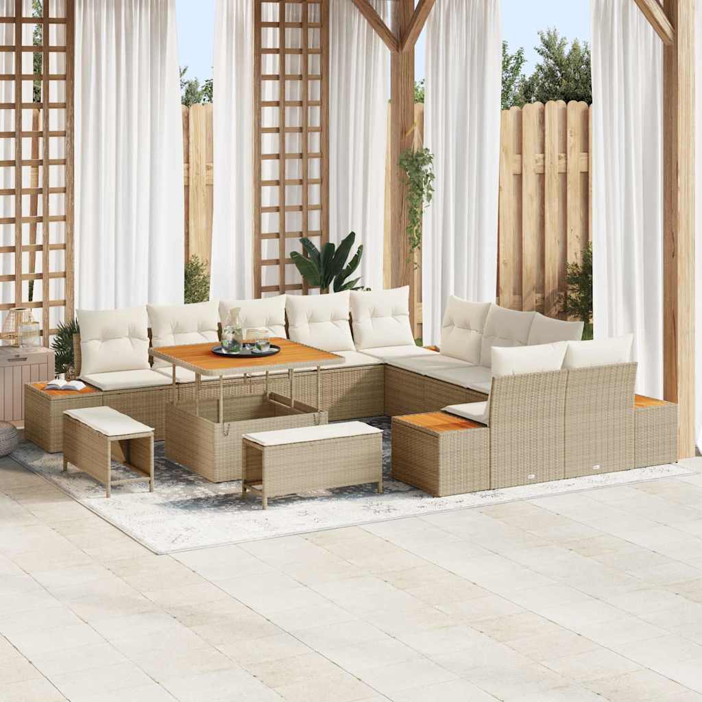 Set Divano da Giardino con cuscino 13 pcs Beige Poly Rattan - homemem39