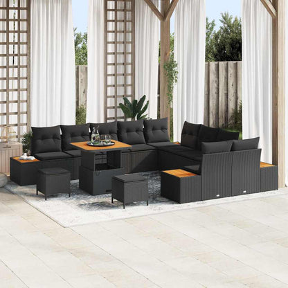 Set Divano da Giardino con cuscino 13 pcs Nero Poly Rattan