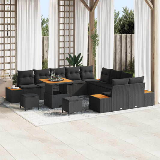 Set Divano da Giardino 13 pcs Nero polyrattan | homemem39