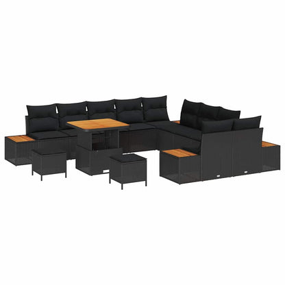 Set Divano da Giardino con cuscino 13 pcs Nero Poly Rattan