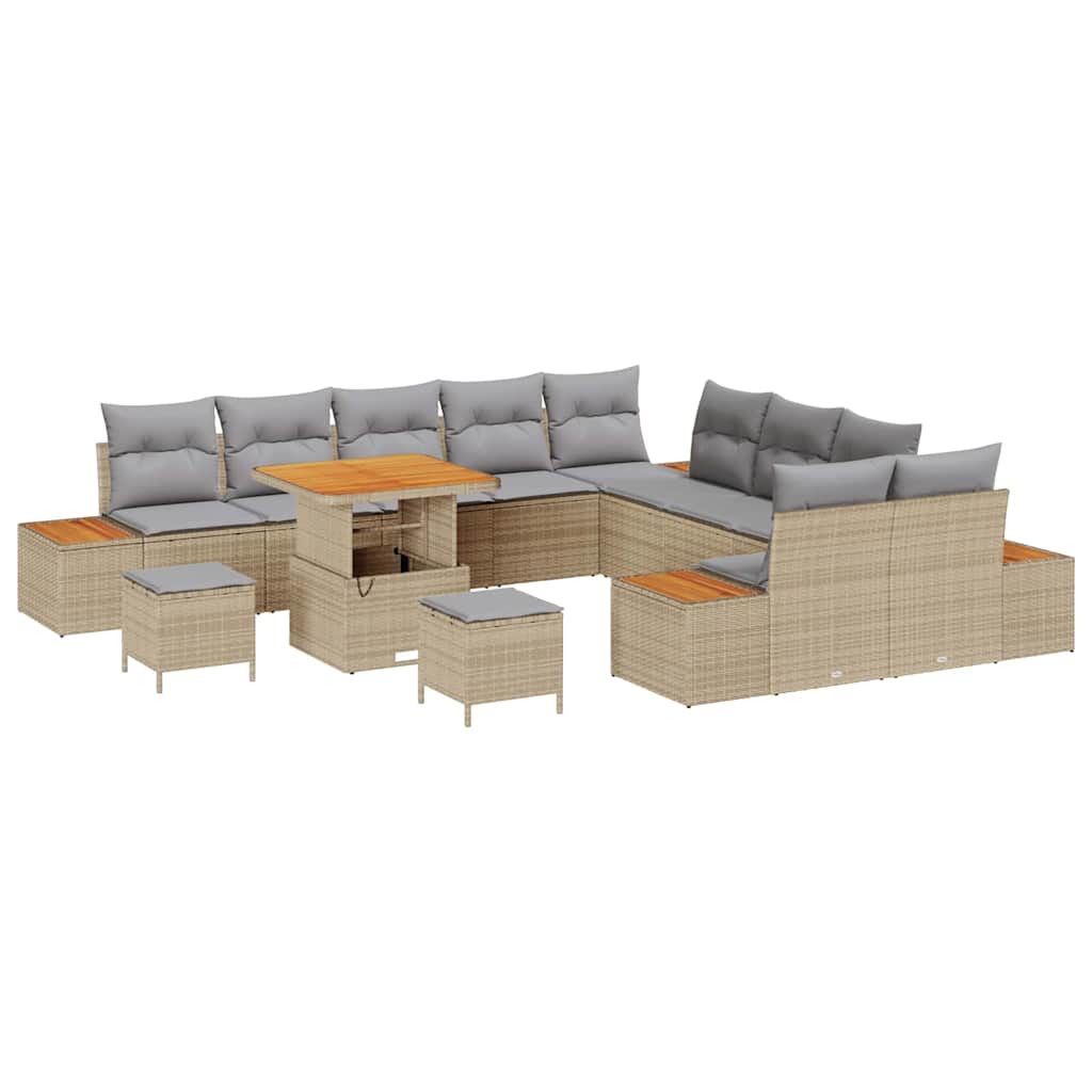 Set Divano da Giardino con cuscino 13 pcs Beige Poly Rattan - homemem39