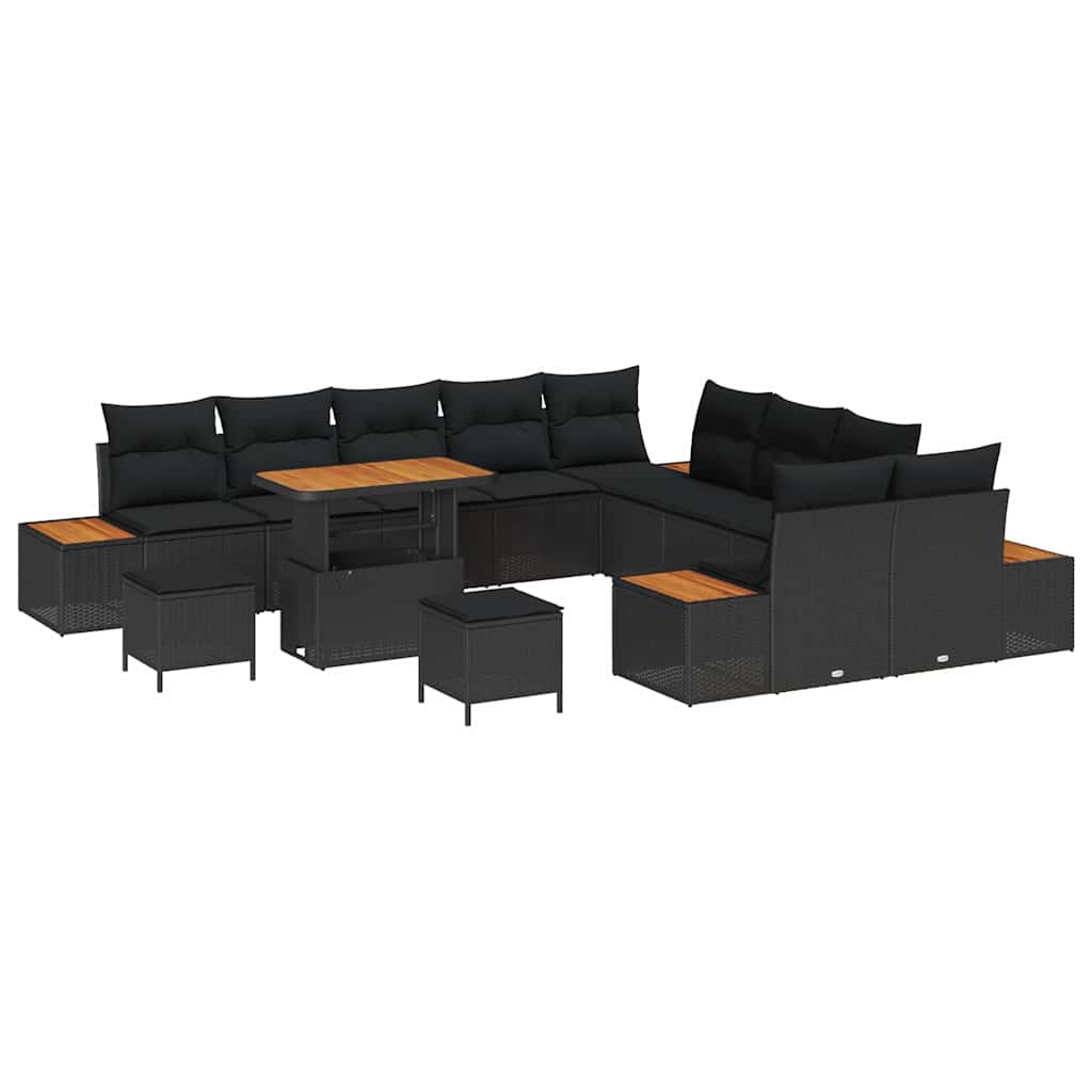Set Divano da Giardino con cuscino 13 pcs Nero Poly Rattan