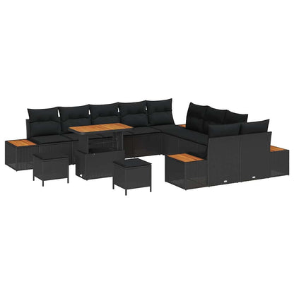 Set Divano da Giardino con cuscino 13 pcs Nero Poly Rattan