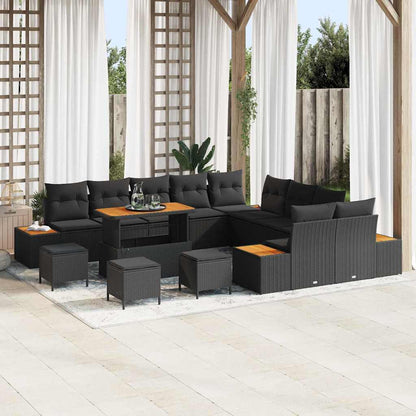 Set Divano da Giardino con cuscino 14 pcs Nero Poly Rattan