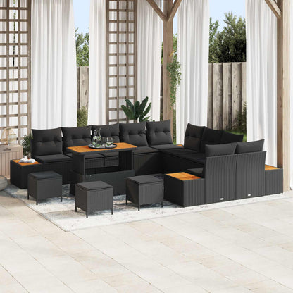 Set Divano da Giardino 14 pcs Nero polyrattan