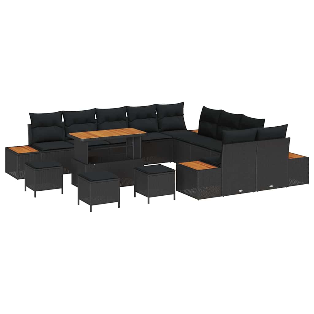 Set Divano da Giardino con cuscino 14 pcs Nero Poly Rattan