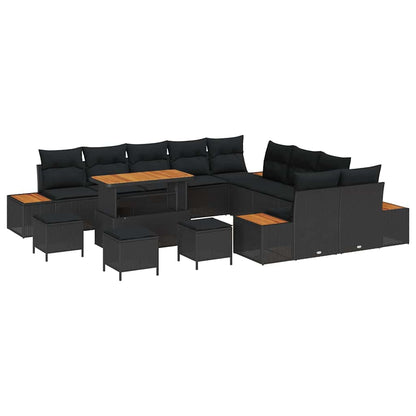 Set Divano da Giardino con cuscino 14 pcs Nero Poly Rattan