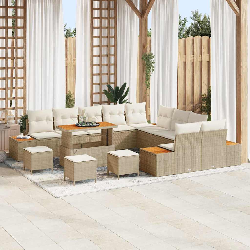 Set Divano da Giardino con cuscino 14 pcs Beige Poly Rattan - homemem39
