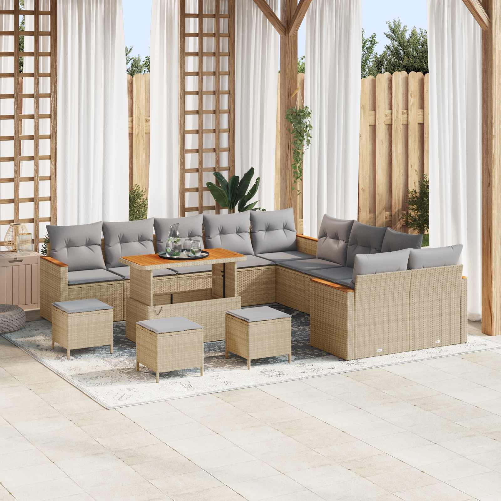 Set Divano da Giardino 14 pcs Beige polyrattan | homemem39