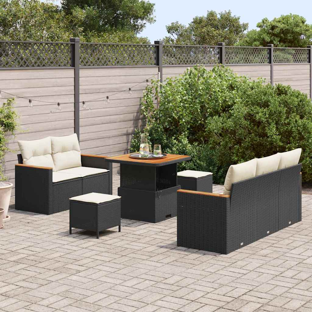 Set Divano da Giardino con cuscino 8 pcs Nero Poly Rattan - homemem39