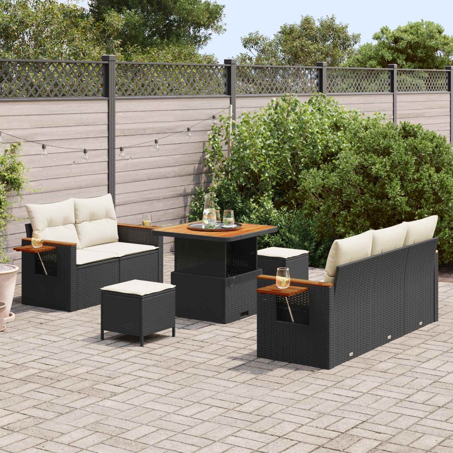 Set Divano da Giardino 8 pcs Nero polyrattan | homemem39