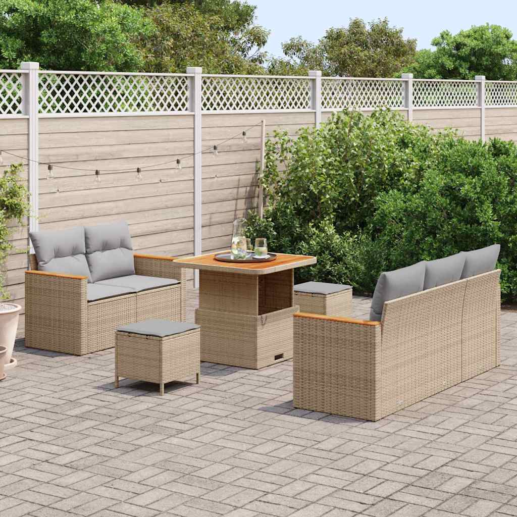 Set Divano da Giardino con cuscino 8 pcs Beige Poly Rattan - homemem39