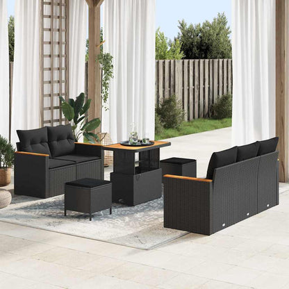 Set Divano da Giardino con cuscino 8 pcs Nero Poly Rattan