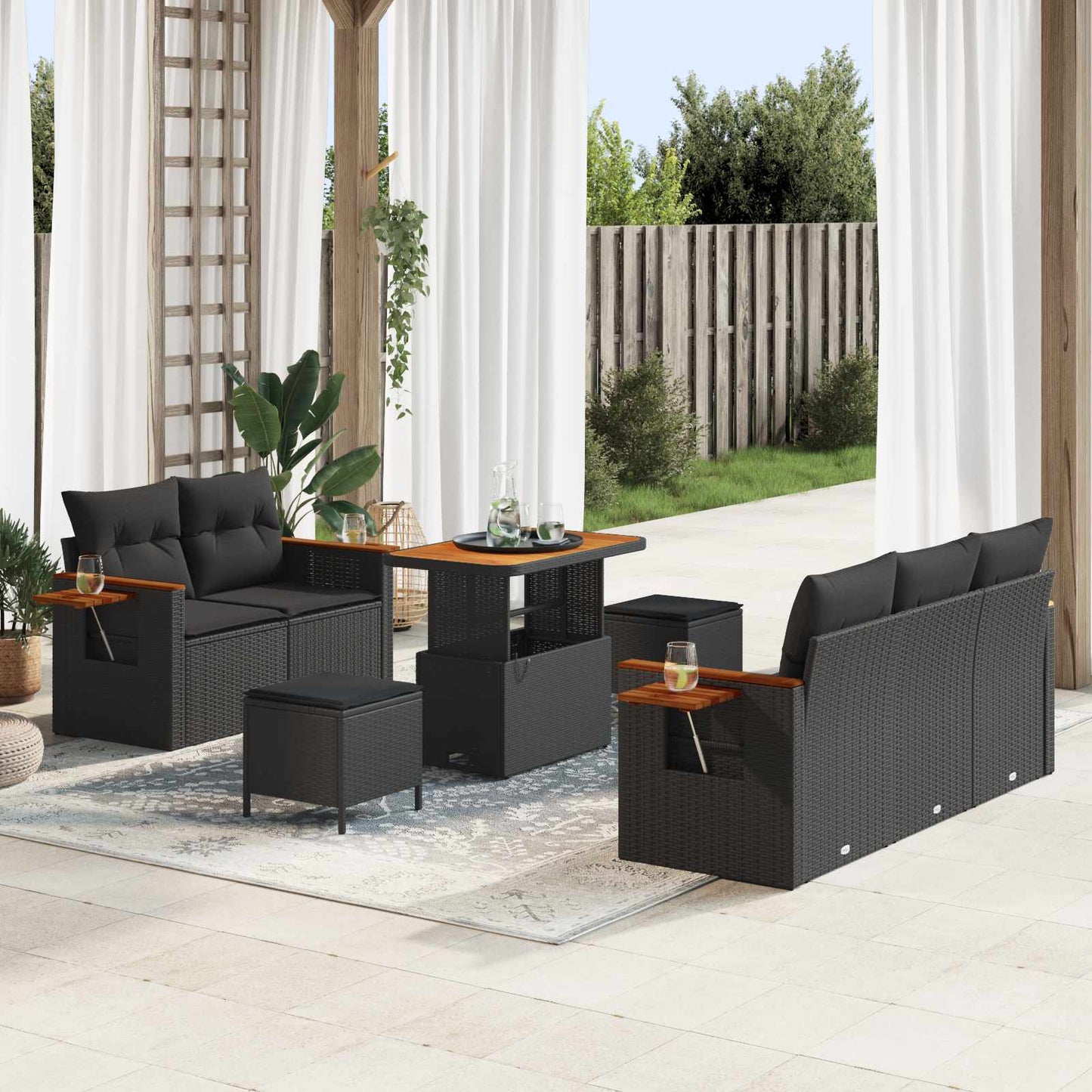 Set Divano da Giardino 8 pz Nero polyrattan | homemem39