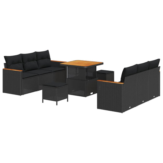 Set Divano da Giardino 9 pcs Nero polyrattan