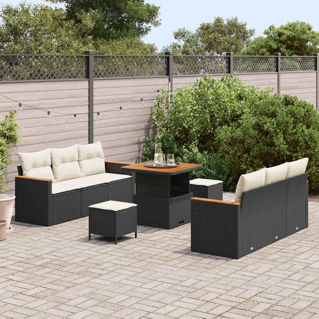 Set Divano da Giardino con cuscino 9 pcs Nero Poly Rattan - homemem39