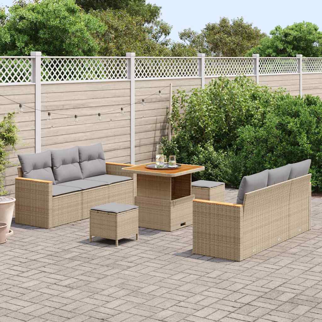 Set Divano da Giardino con cuscino 9 pcs Beige Poly Rattan - homemem39