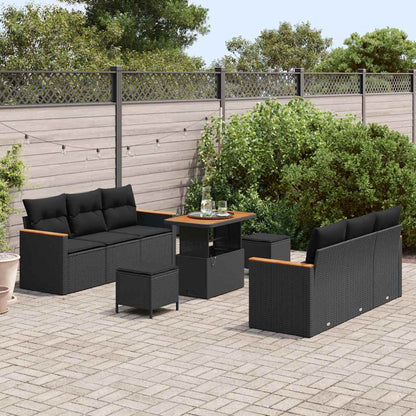Set Divano da Giardino con cuscino 9 pcs Nero Poly Rattan