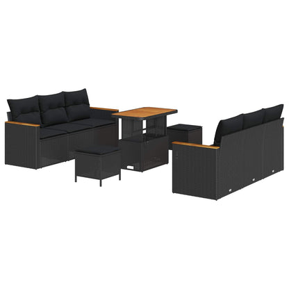 Set Divano da Giardino 9 pcs Nero polyrattan