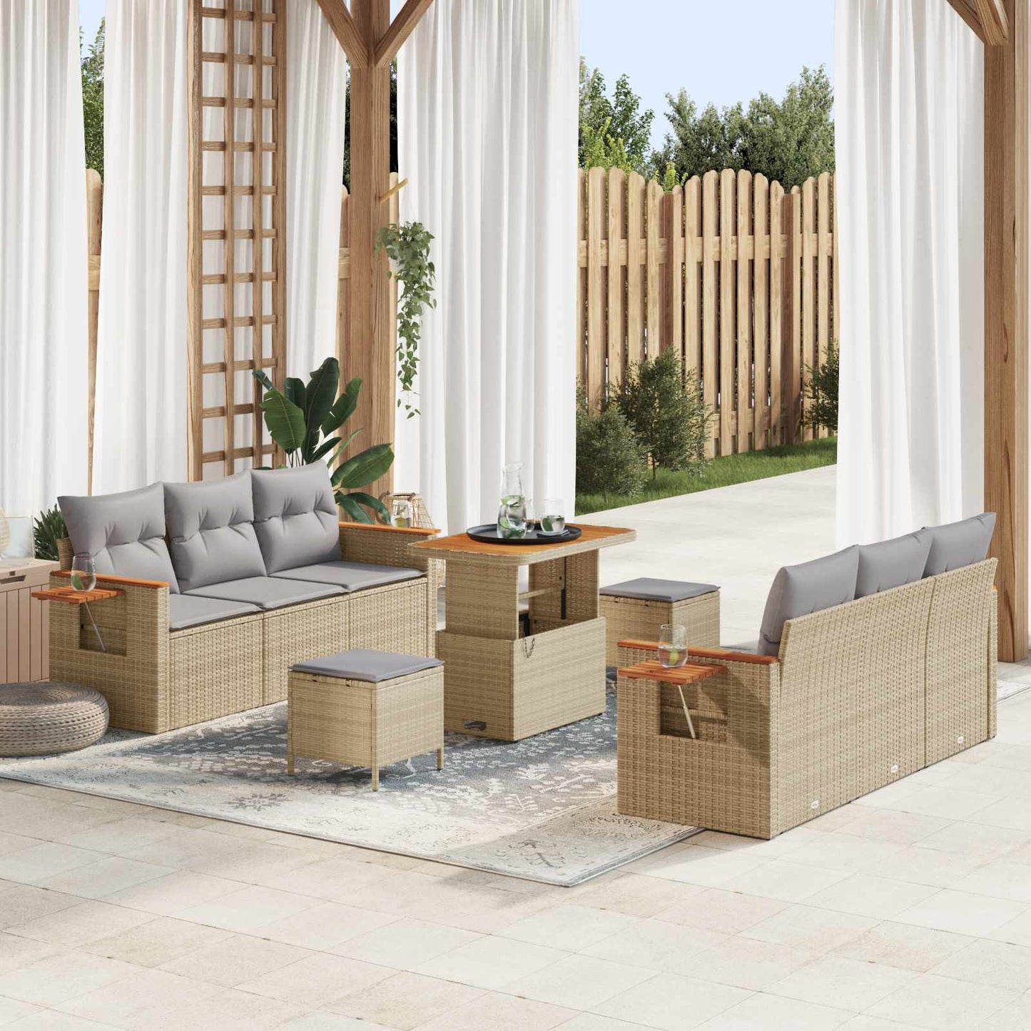 Set Divano da Giardino 9 pcs Beige polyrattan | homemem39
