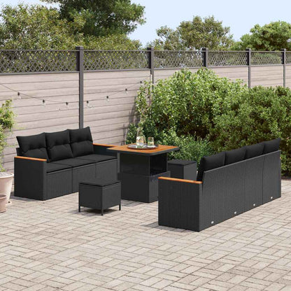Set Divano da Giardino con cuscino 10 pcs Nero Poly Rattan