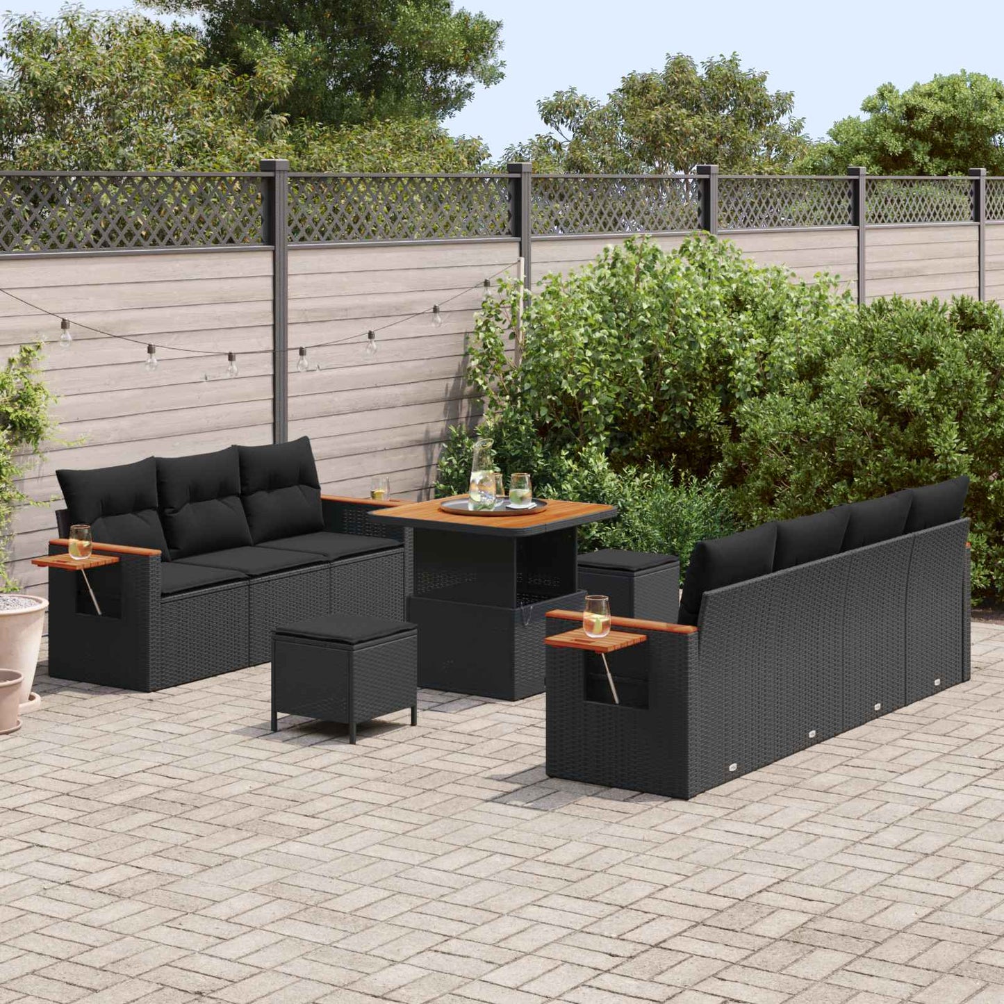 Set Divano da Giardino 10 pz Nero polyrattan | homemem39