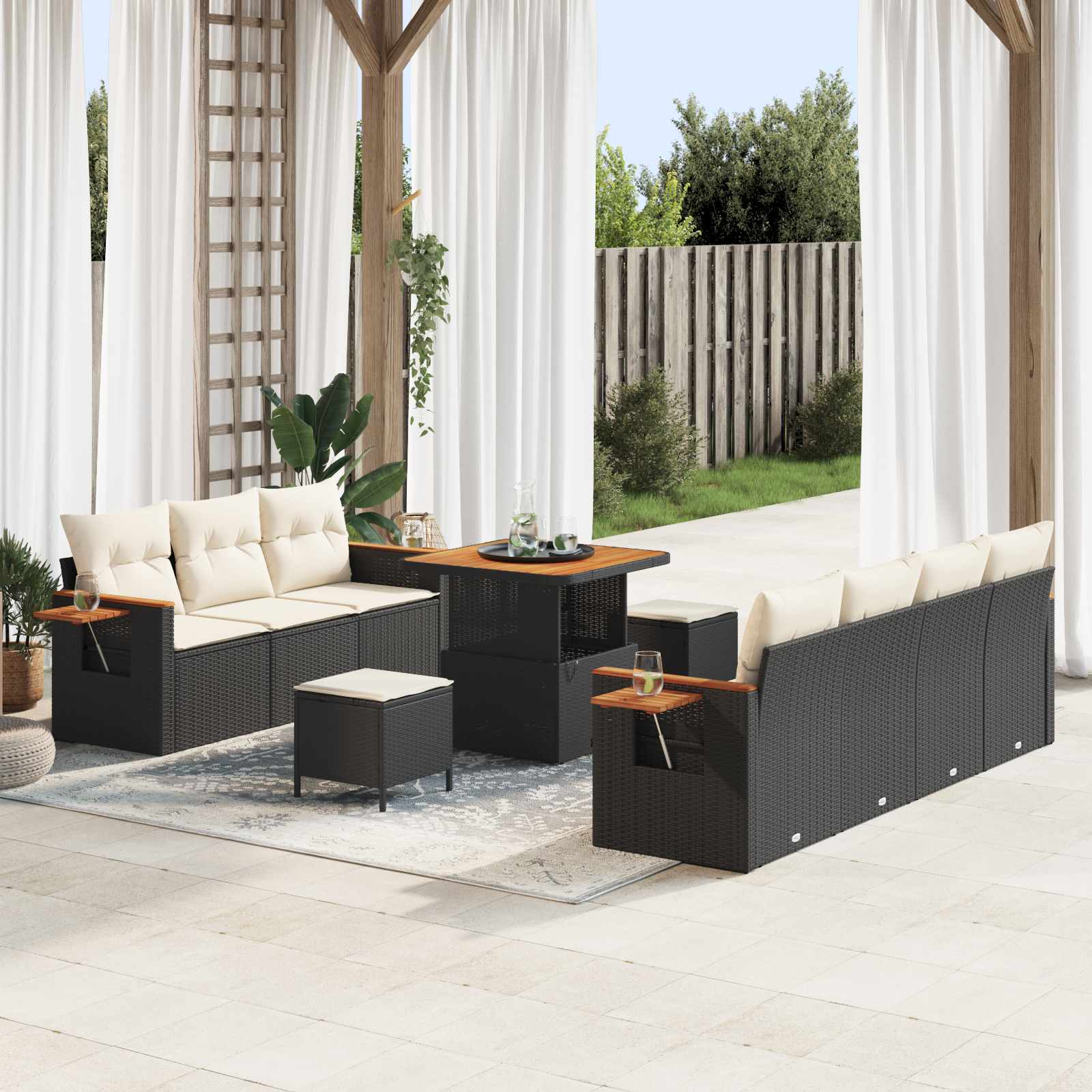 Set Divano da Giardino 10 pcs Nero polyrattan | homemem39
