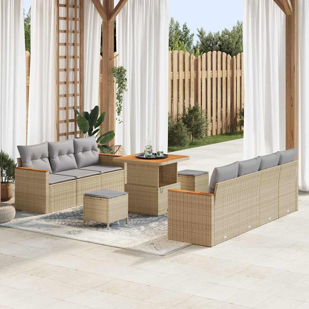 Set Divano da Giardino con cuscino 10 pcs Beige Poly Rattan - homemem39