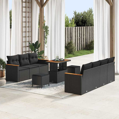 Set Divano da Giardino con cuscino 10 pcs Nero Poly Rattan