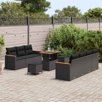 Set Divano da Giardino con cuscino 10 pcs Nero Poly Rattan