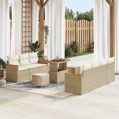Set Divano da Giardino con cuscino 10 pcs Beige Poly Rattan - homemem39