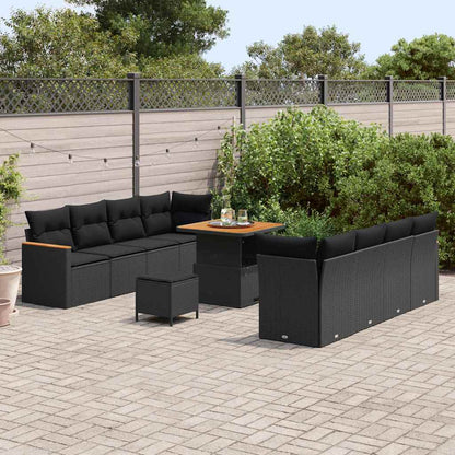 Set Divano da Giardino con cuscino 11 pcs Nero Poly Rattan
