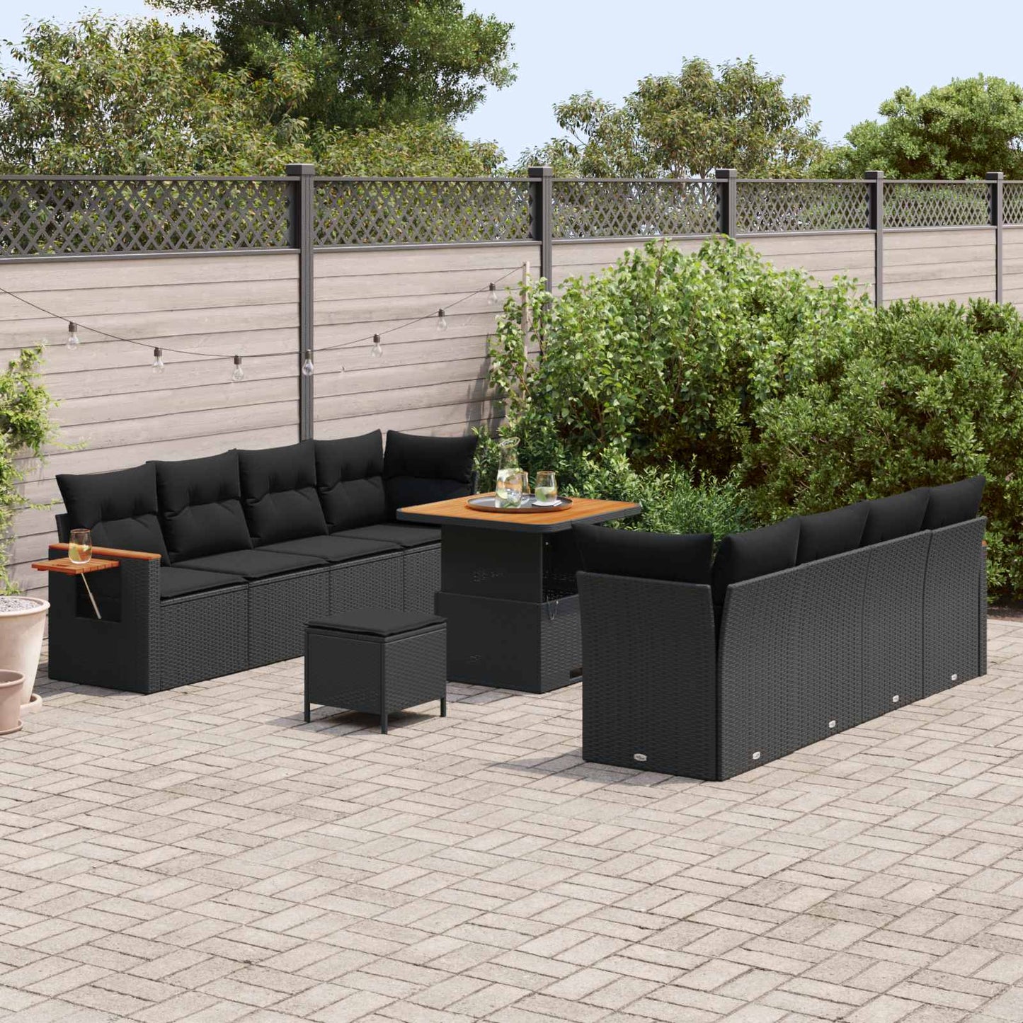 Set Divano da Giardino 11 pcs Nero polyrattan | homemem39