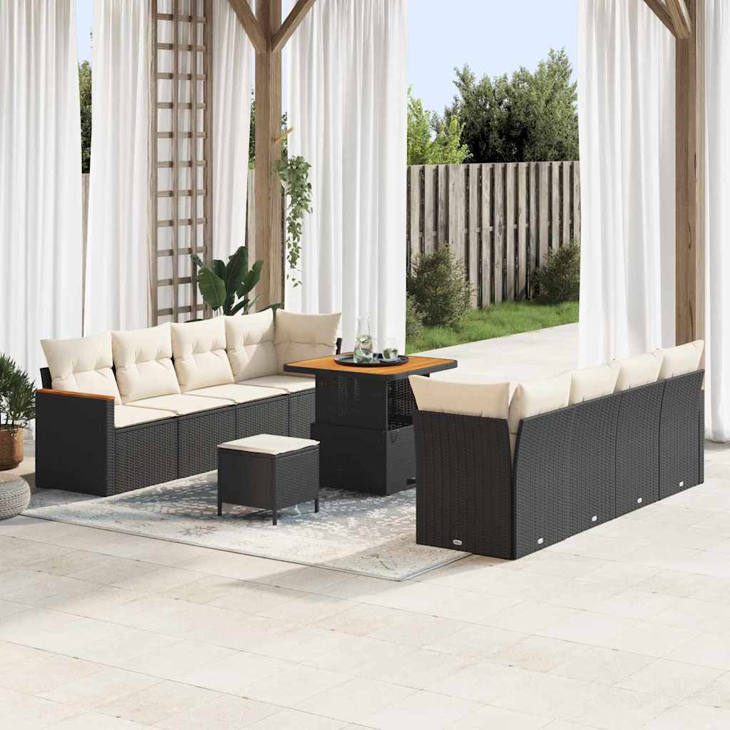 Set Divano da Giardino con cuscino 11 pcs Nero Poly Rattan - homemem39