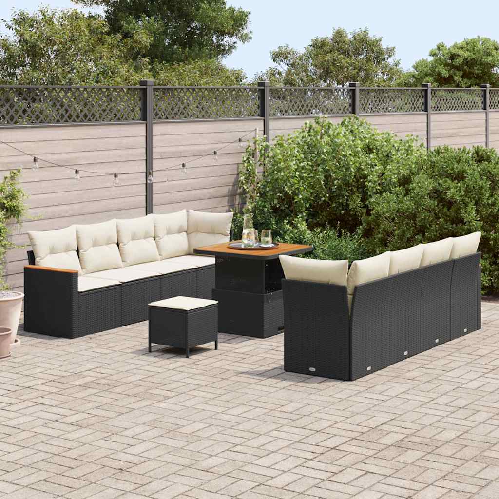 Set Divano da Giardino con cuscino 11 pcs Nero Poly Rattan - homemem39