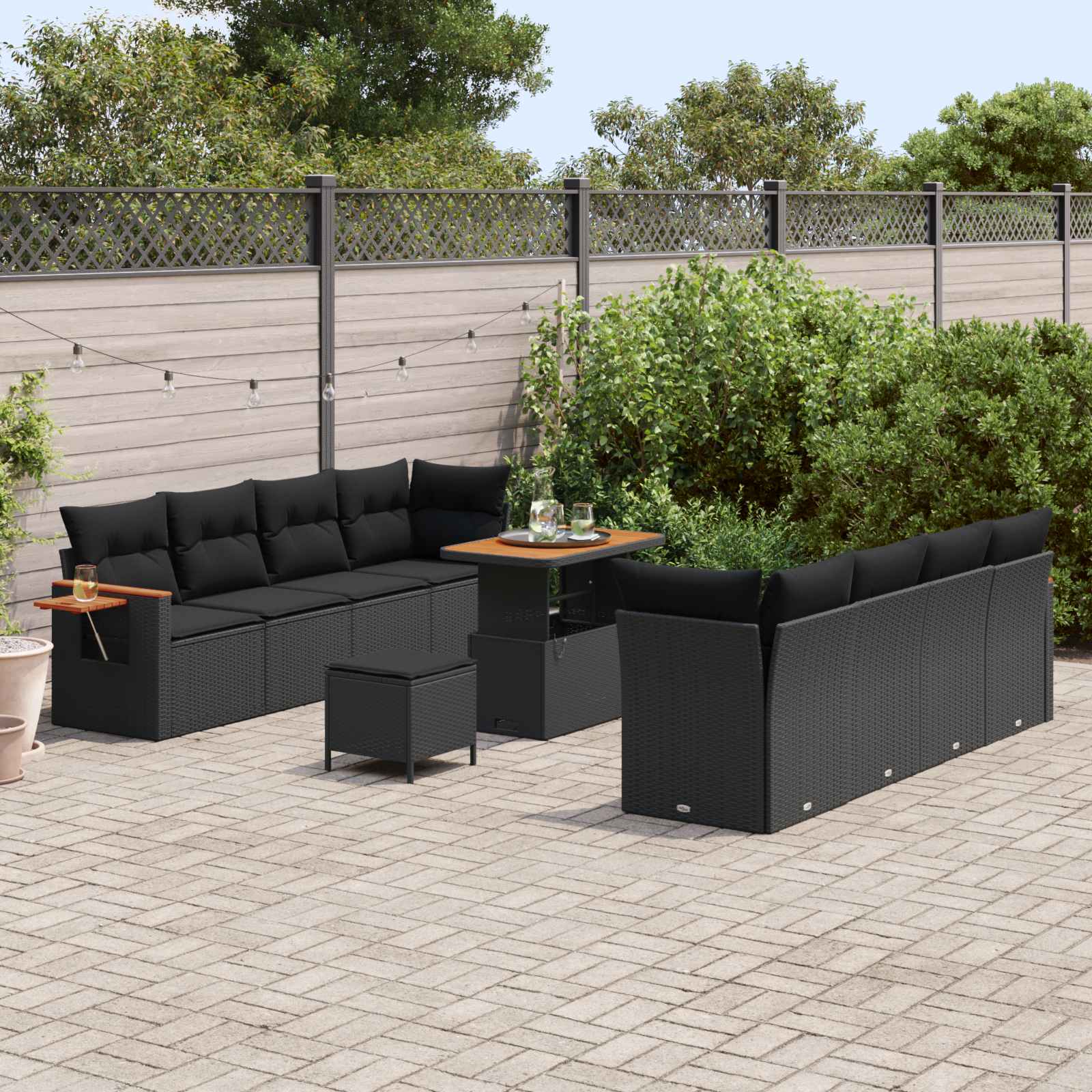 Set Divano da Giardino 11 pcs Nero polyrattan | homemem39
