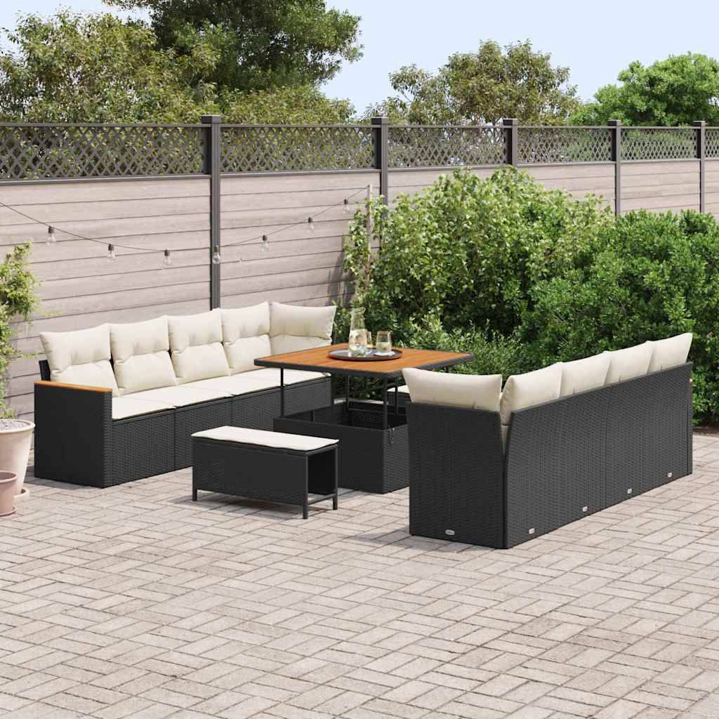 Set Divano da Giardino con cuscino 11 pcs Nero Poly Rattan - homemem39