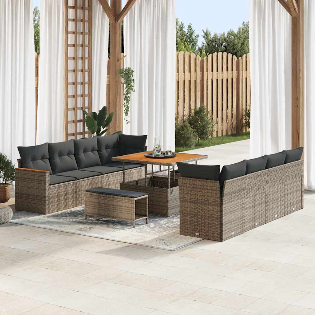 Set Divano da Giardino con cuscino 11 pcs Grigio Poly Rattan